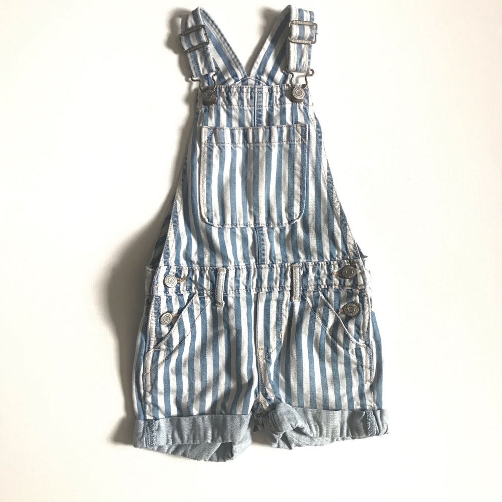 Striped Blue & White Kids Denim Short Overalls